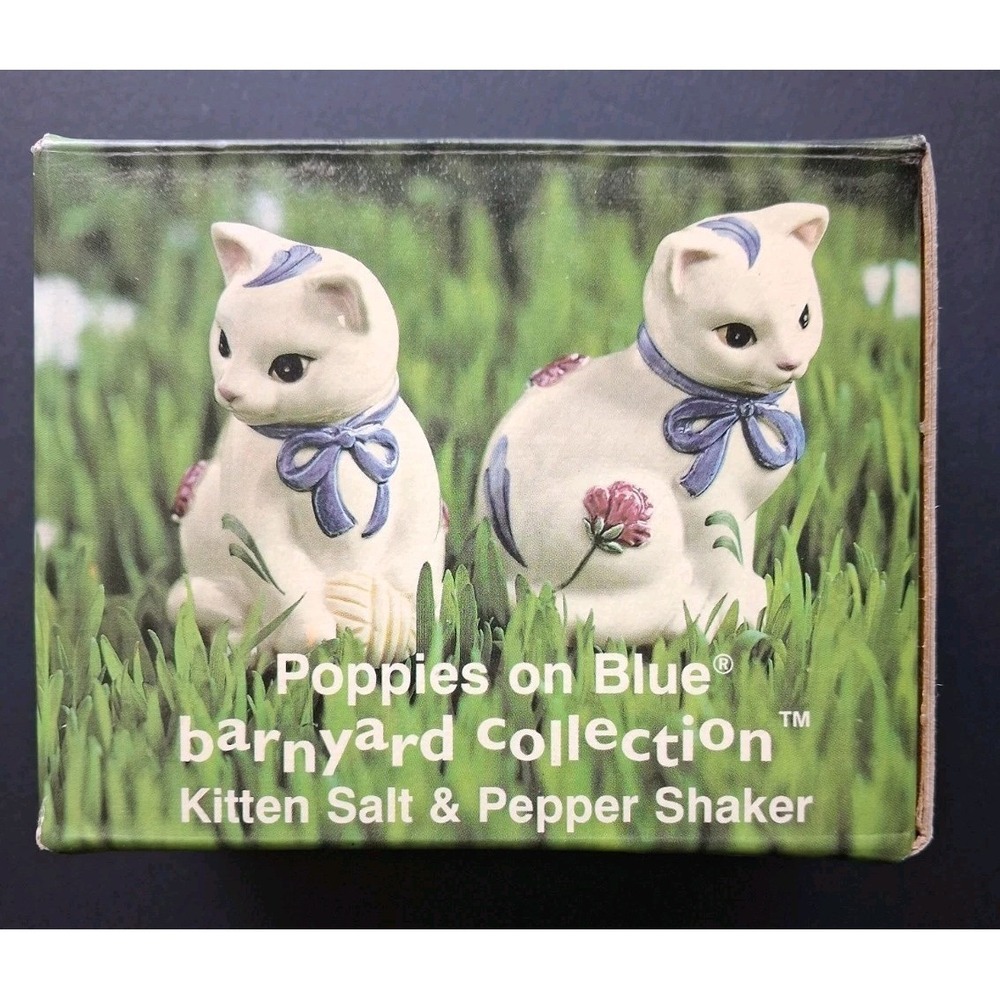 Lenox Poppies On Blue Barnyard Blue Cat Kitten Salt and Pepper Shaker Set  S5